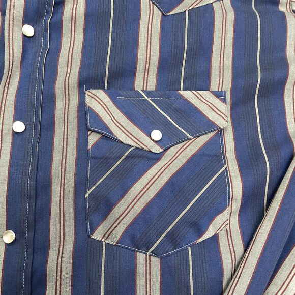 Karman Vintage Western Pearl Snap Button Down Shirt Mens XL Blue Gray Striped - Picture 4 of 15